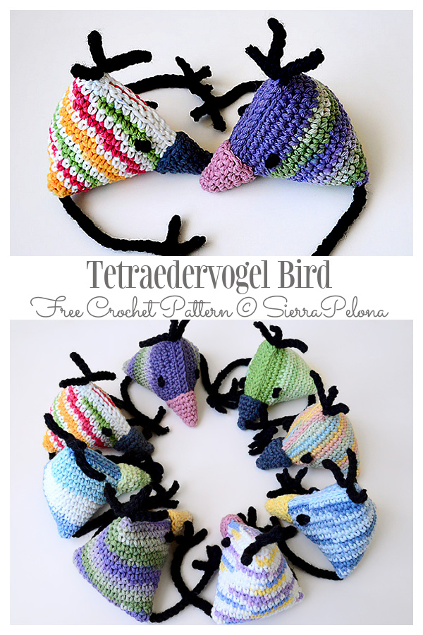 Tetrahedral Bird Ornament Free Crochet Pattern