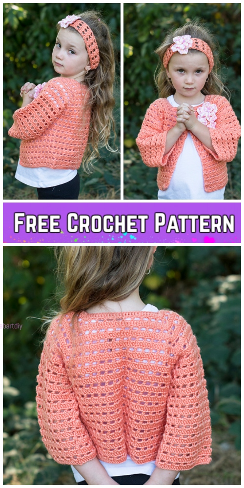Crochet Flower Friendly Sweater Cardigan & Headband Free Crochet Pattern