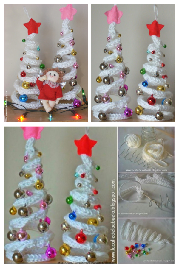 DIY Knit Crochet I-Cord Christmas Tree with Ornaments Free Patterns