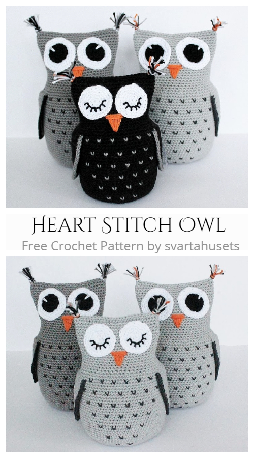 Crochet Heart Stitch Owl Amigurumi Free Patterns