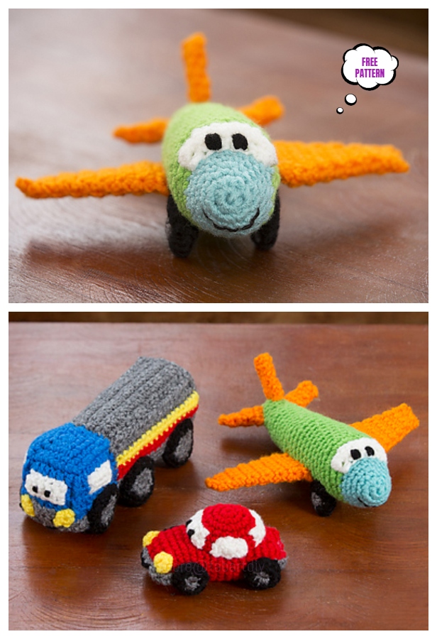 Crochet Airplane Amigurumi Free Patterns-Crochet Happy Little Car, Plane, & Truck Free Pattern