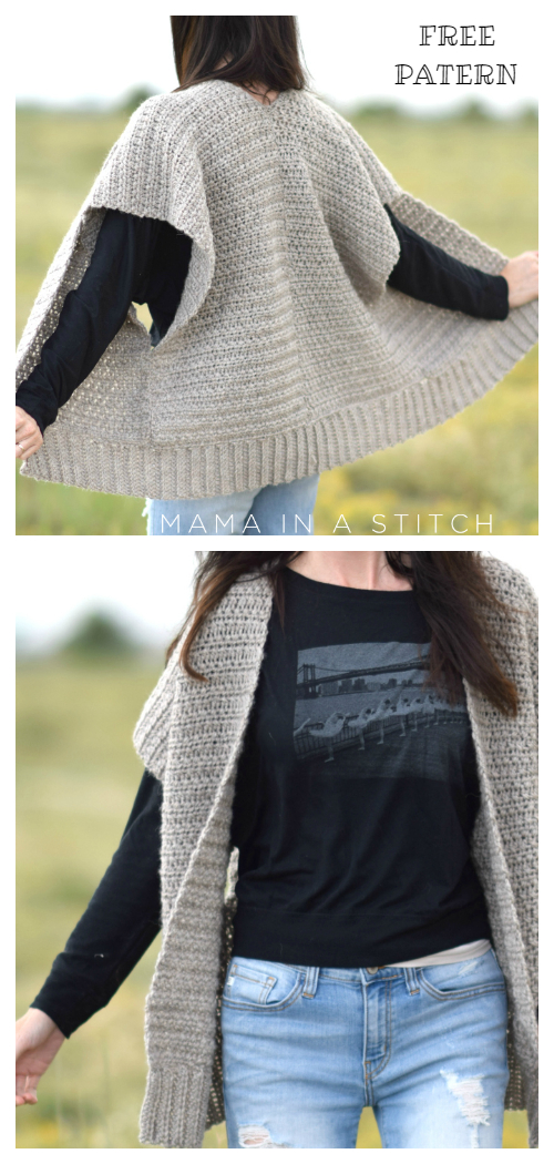 Women Fall Everyday Kimono Sweater Cardigan Free Crochet Patterns
