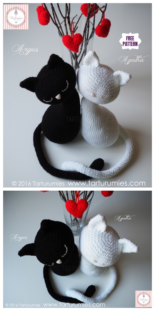 Crochet Valentine Cat Amigurumi Free Patterns - Valentine Amigurumi Cats Agatha y Argus Free Pattern
