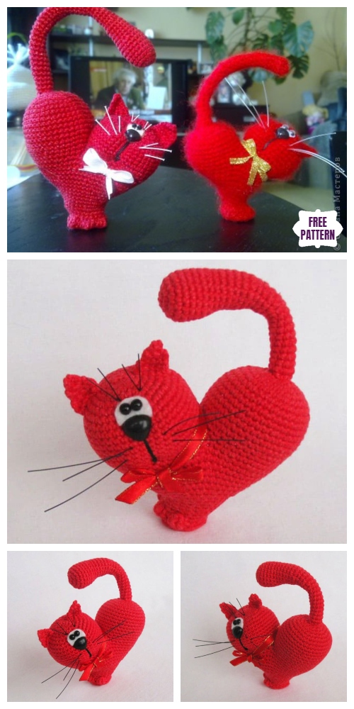 Crochet Valentine Cat Amigurumi Free Patterns - Valentine's Day Heart Cat Free Crochet Pattern