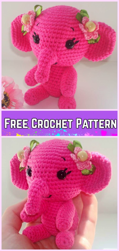 Crochet Elephant Plush Toy Amigurumi Free Patterns-Crochet Pink Elephant Free Pattern