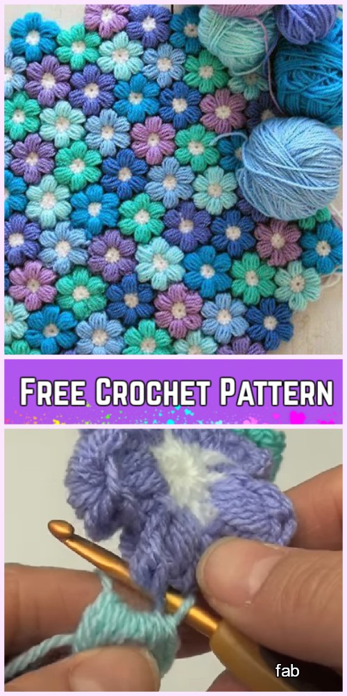 Crochet Puff Stitch Flower Blanket Free Pattern Video Tutorial