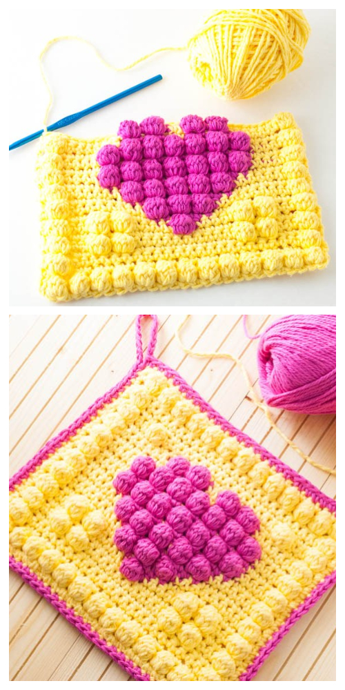 Bobble Heart Granny Square Free Crochet Patterns