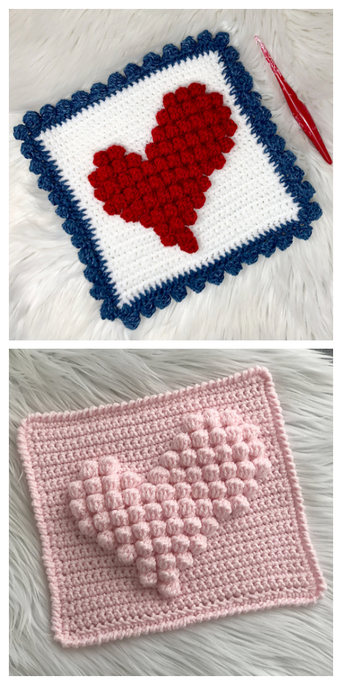 Wonky Bobble Heart Granny Square Free Crochet Patterns