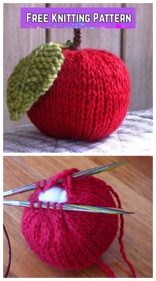 Knit Apple Plushie Free Knitting Pattern