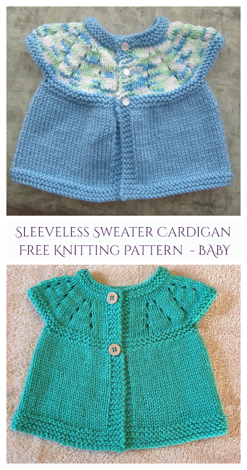 Baby Girl's All-in-One Sleeveless Sweater Top Cardigan Free Knitting Pattern