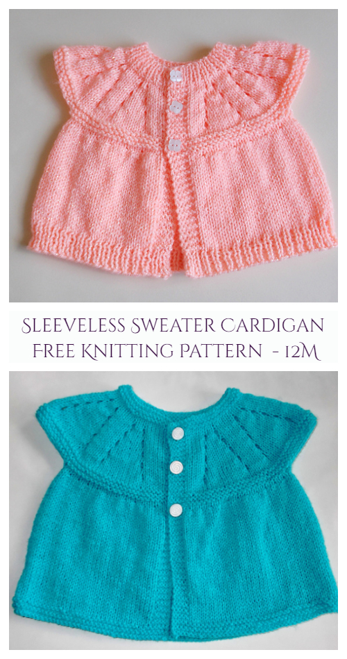 Toddler Girl's All-in-One Sleeveless Sweater Top Cardigan Free Knitting Pattern