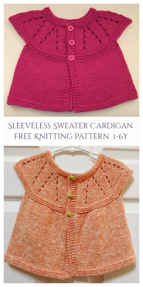 Little Girl's All-in-One Sleeveless Sweater Top Cardigan Free Knitting Pattern