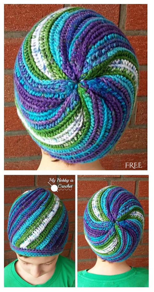 Faux Knit Pinwheel Beanie Hat Free Crochet Pattern