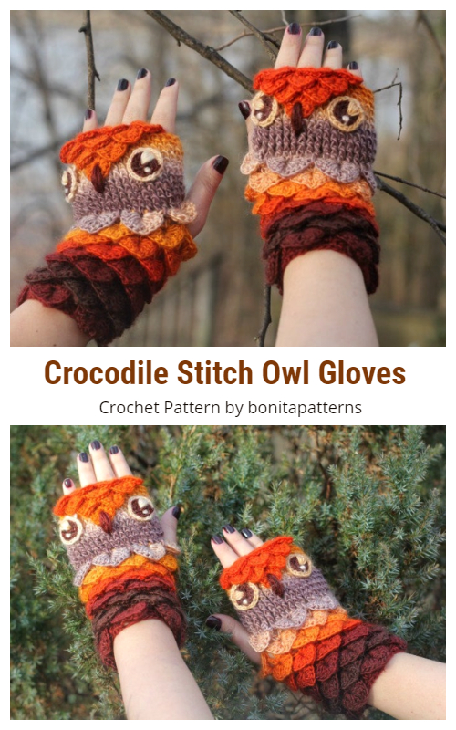 Crocodile Stitch Owl Gloves Crochet Patterns