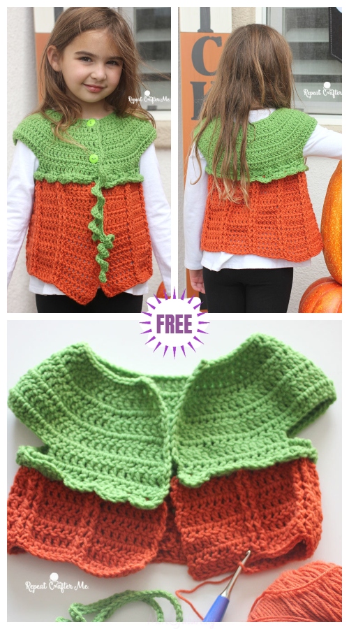 Crochet Girls Pumpkin Sweater Vest Free Crochet Pattern