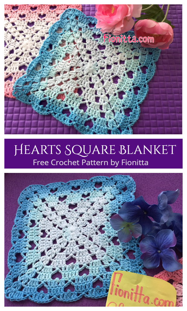 Crochet Hearts Square Lace Blanket Free Crochet Pattern + Video