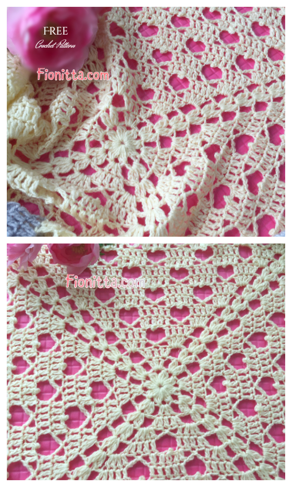 Crochet Hearts Square Lace Blanket Free Crochet Pattern + Video