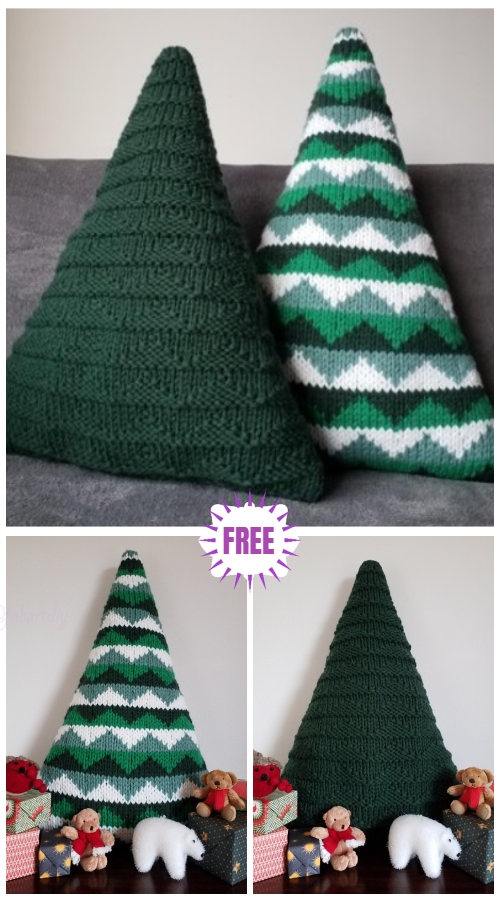 Knit Christmas Tree Cushions Free Knitting Pattern