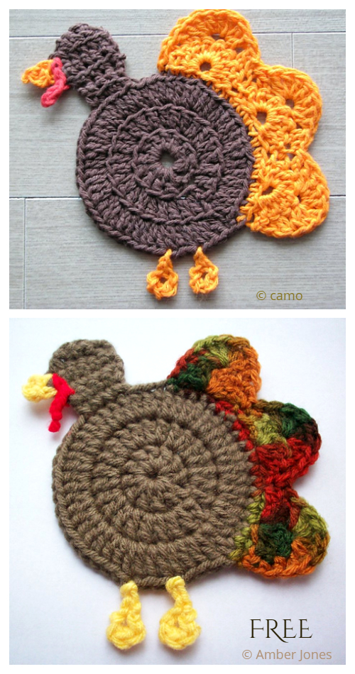  Gobble Turkey Coasters Free Crochet Pattern
