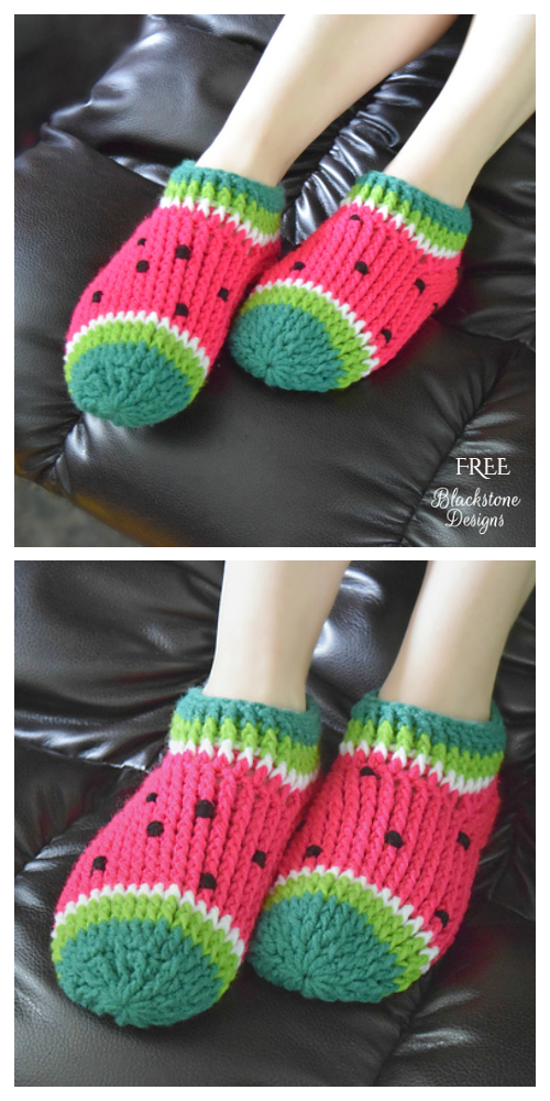 Watermelon Chunky Slippers Free Crochet Patterns - Adults