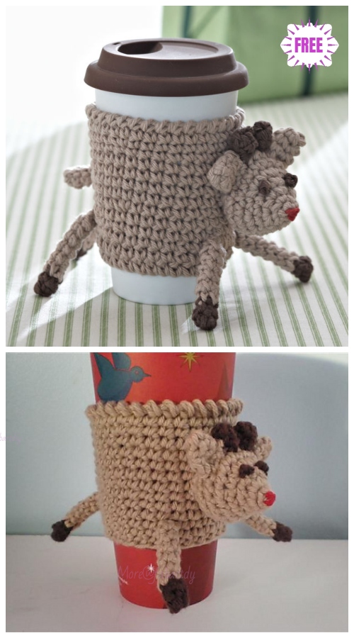 Crochet Reindeer Cup Cozy Free Crochet Pattern