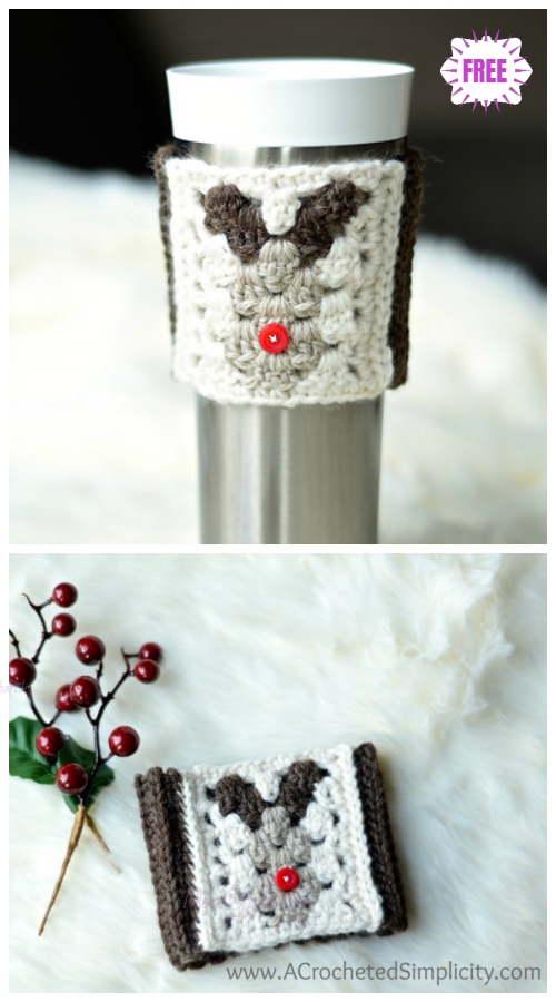 Crochet Reindeer Coffee Sleeve Free Crochet Pattern