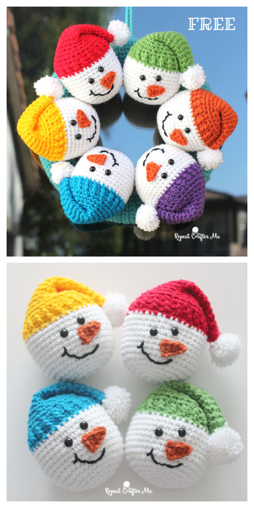 Crochet Snowman Heads Amigurumi Free Pattern + Video