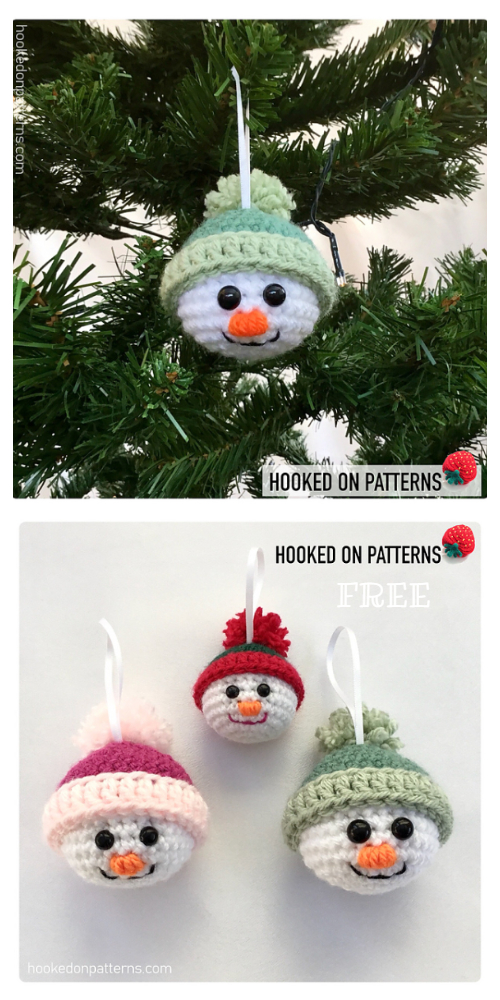 Crochet Snowman Heads Ornament Amigurumi Free Pattern 