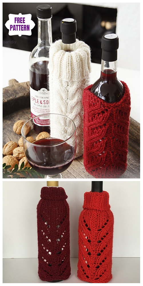 Knit Pour on the Charm Christmas Santa Wine Cozy Free Knitting Pattern