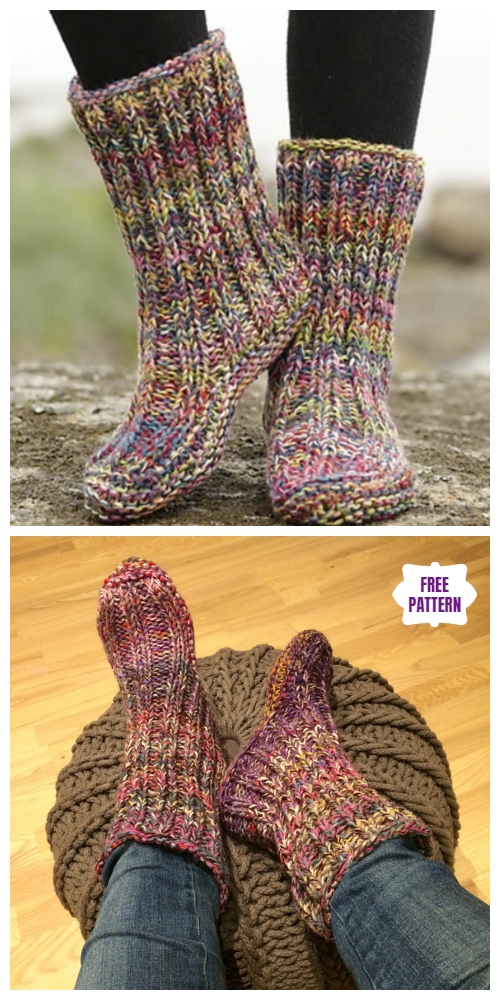 Knit Ribbed Garter Stitch Slippers Free Knitting Pattern