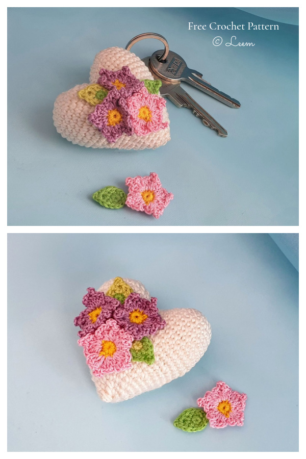 Crochet Flower Heart Keychain Amigurumi Free Patterns