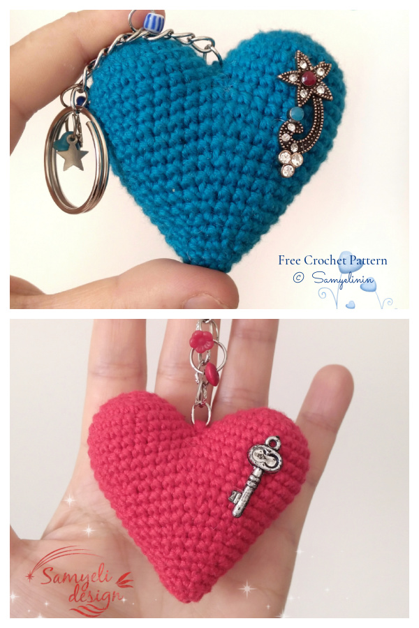 Crochet 3D Heart Keychain Amigurumi Free Patterns