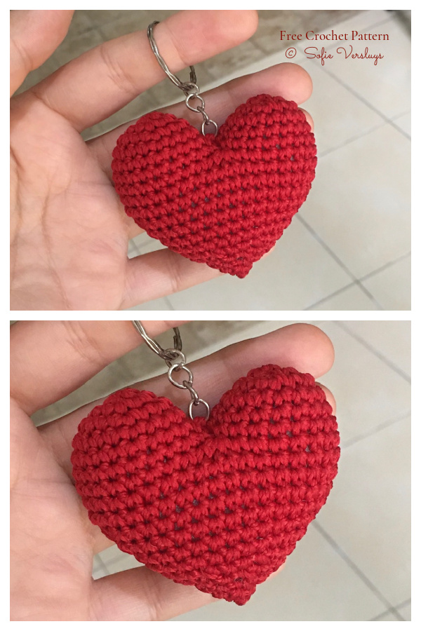 Crochet 3D Heart Keychain Amigurumi Free Patterns