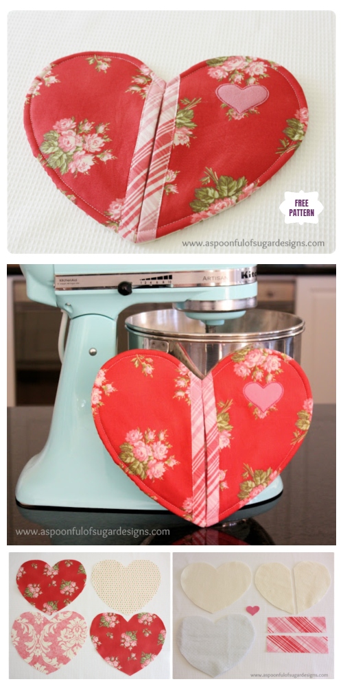 DIY Quilted Valentine Heart Potholder Sew Free Pattern & Tutorial