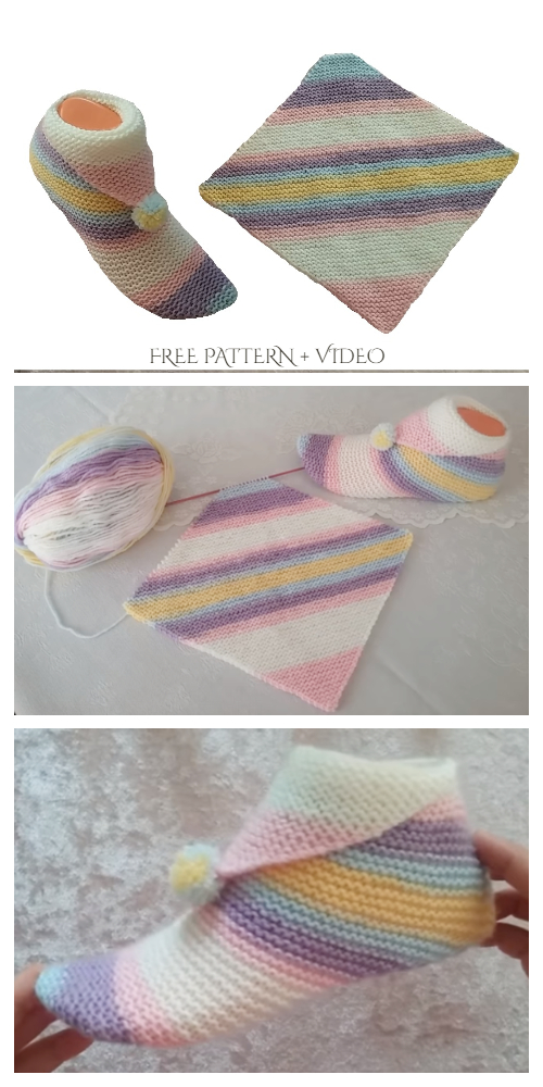 Super Easy Knit Slippers From Square Free Knitting Pattern - Video
