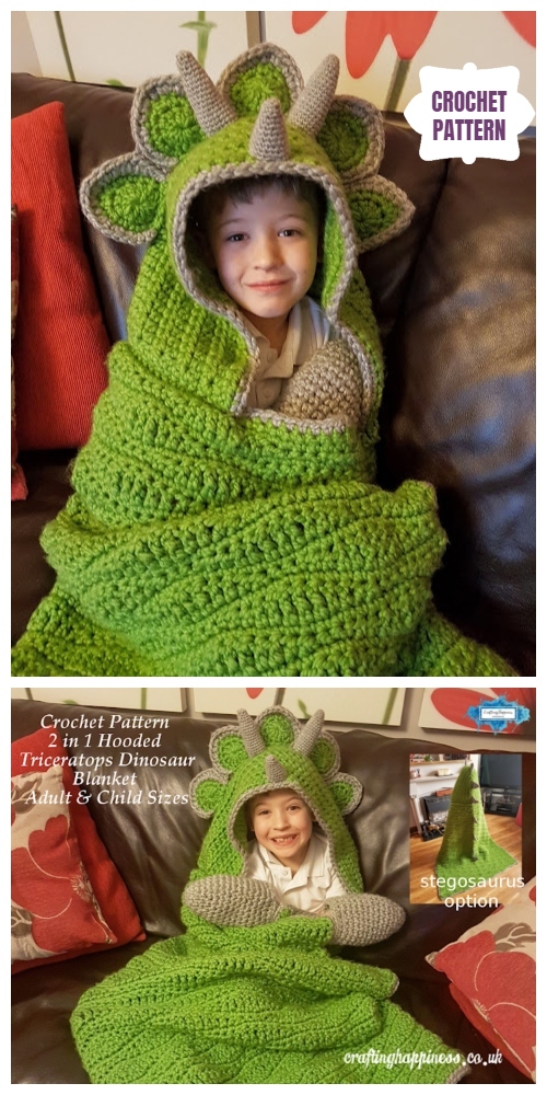 Cool Hooded Dinosaur Blanket Crochet Pattern