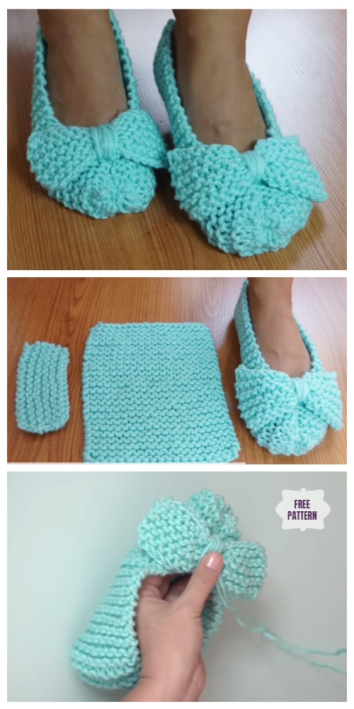 Easiest Ballet Flat House Slippers from Square Free Knitting Pattern - Video