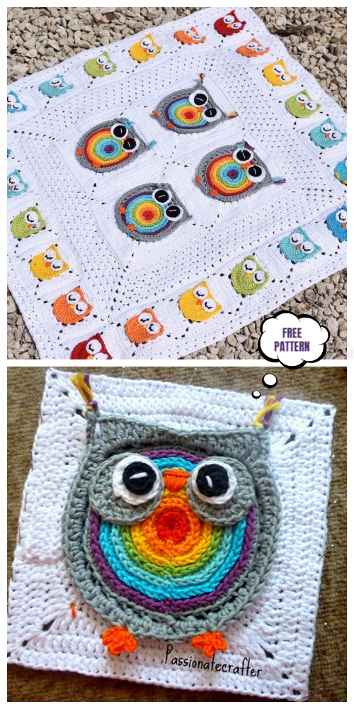 Owl Granny Square Blanket Free Crochet Pattern