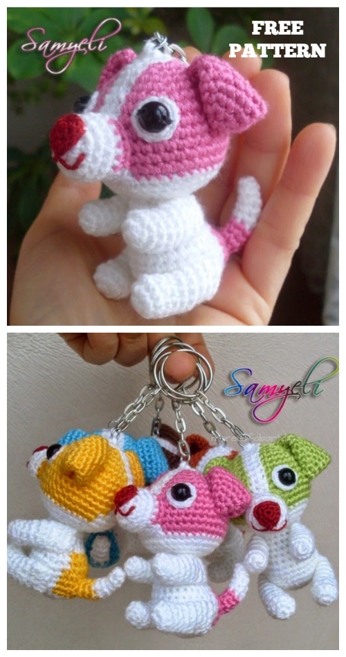 Cute Puppy Crochet Dog Keychain Amigurumi Free Patterns