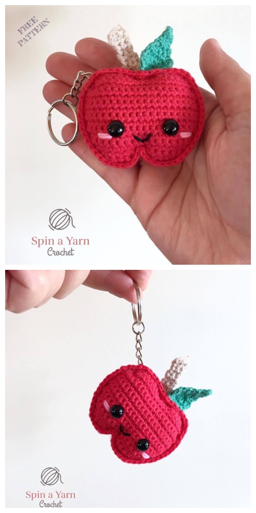 Crochet Kawaii Apple Keychain Amigurumi Free Patterns