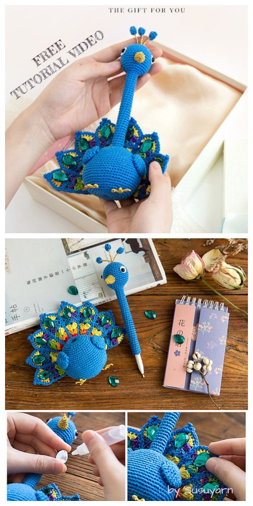 Crochet Peacock Pen Amigurumi Free Pattern + Video