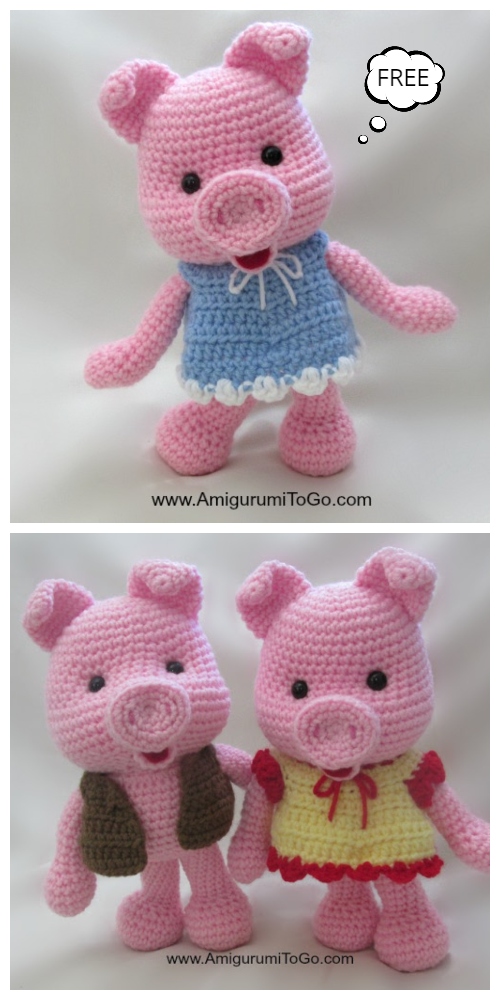Crochet Dress Up Pigs Amigurumi Free Pattern + Video