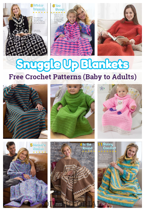 Crochet Snuggle Up Blankets With Sleeves Free Patterns (Baby to Adults)