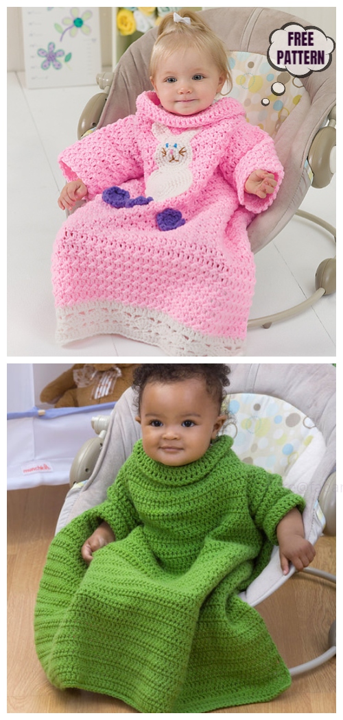 Crochet Baby Snuggle Up Blankets With Sleeves Free Patterns