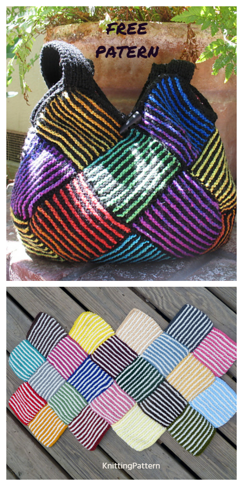 Knit Garter Stripe Square Bag Free Knitting Pattern