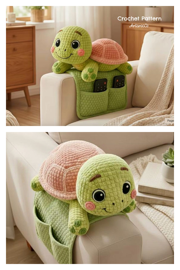 Turtle Sofa Arm Organizer Couch Caddy with Cup Holder Crochet Pattern