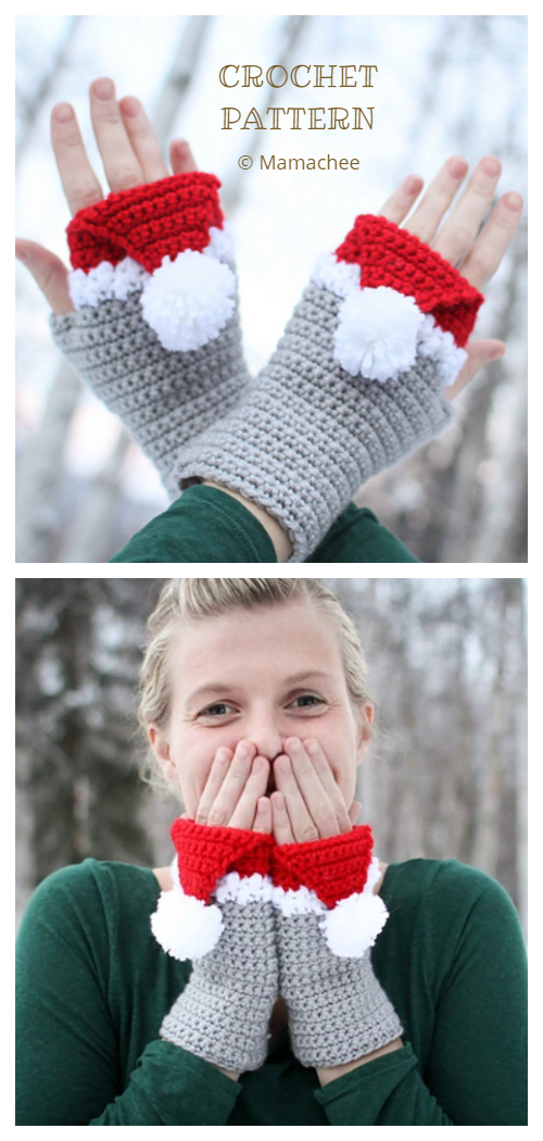 Christmas Santa Hat Mitts/ Fingerless Mittens Crochet Patterns