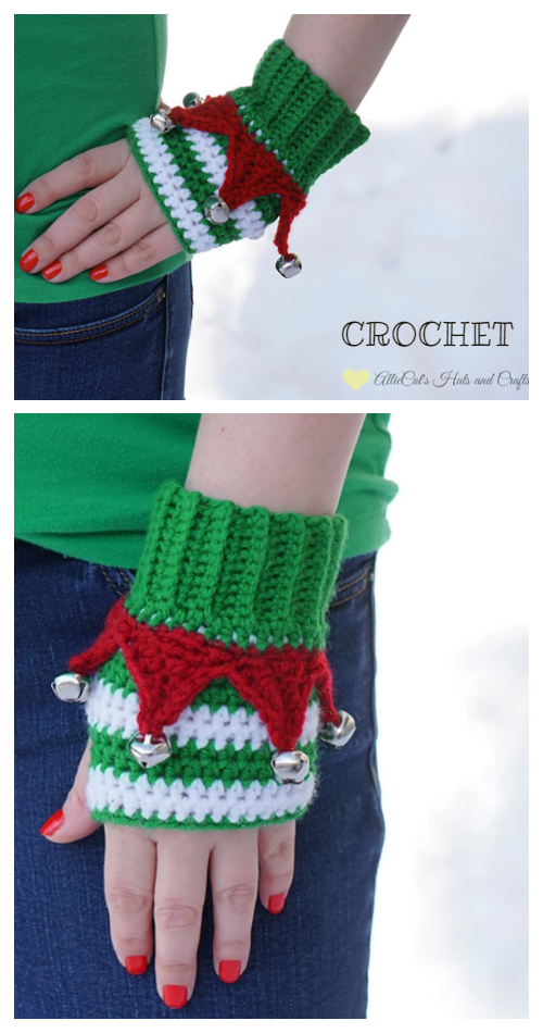 Christmas Elf Fingerless Mittens Crochet Patterns