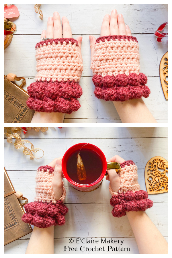 Christmas Bobble Fingerless Gloves Free Crochet Patterns