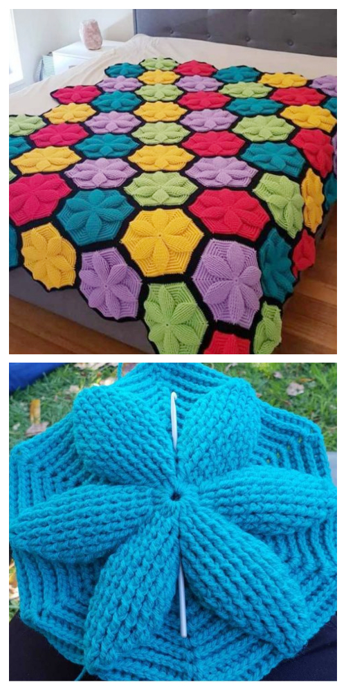 3D Flower Hexagon Blanket Free Crochet Pattern + Video